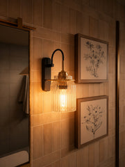 Moderner gerippter Messing- und Glas-Wandkerzenhalter - Schminklicht für Badezimmerspiegel